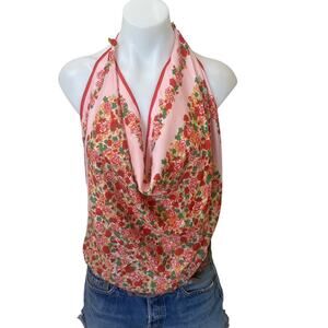 Pink Scarf Halter Top Crop One SizeFestival Roses Bohemian Convertible Unique